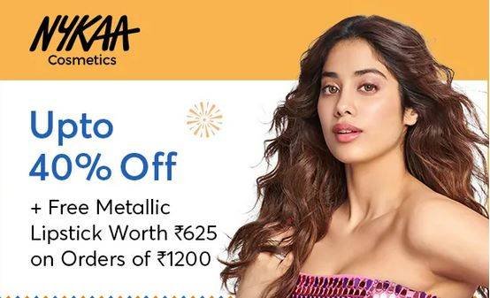 Get upto 40% off on cosmetics and free metallic lipstick of rs.625